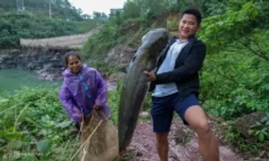 Săn cá dưới tràn xả lũ hồ Kẻ Gỗ